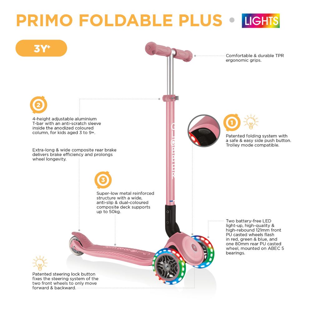 Globber Primo Foldable Plus Scooter, W Light Up Wheels