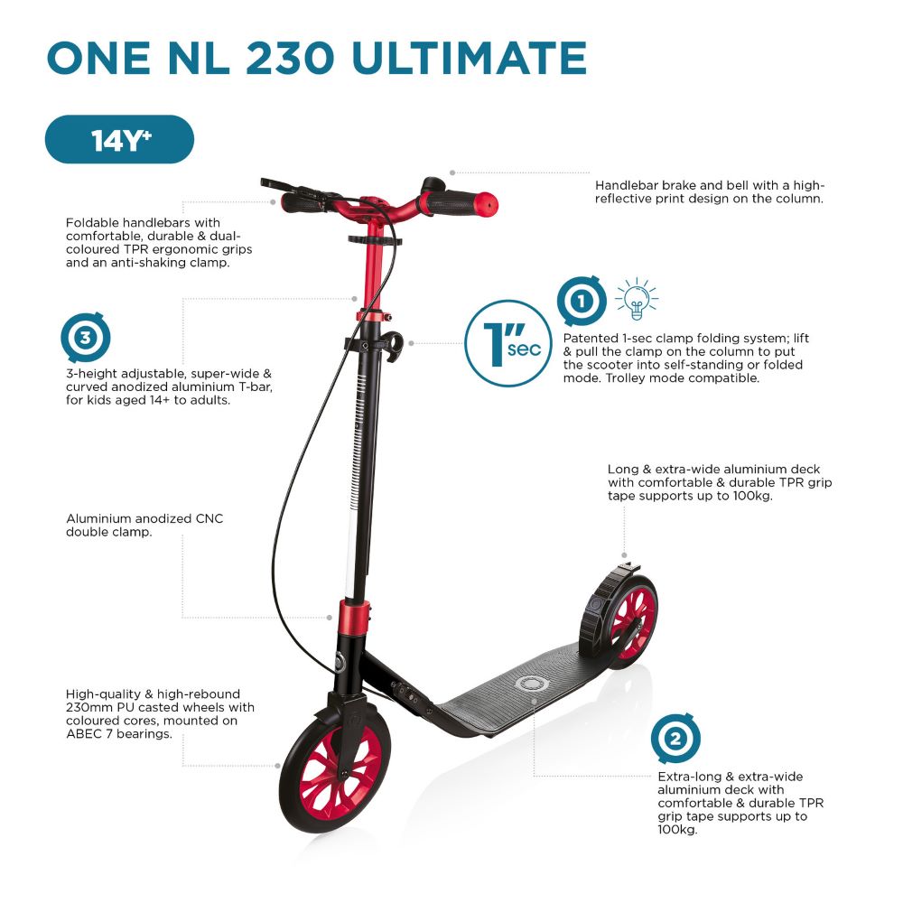 Globber One Nl 230 Ultimate Folding Adult Scooter Titanium / Lead Grey