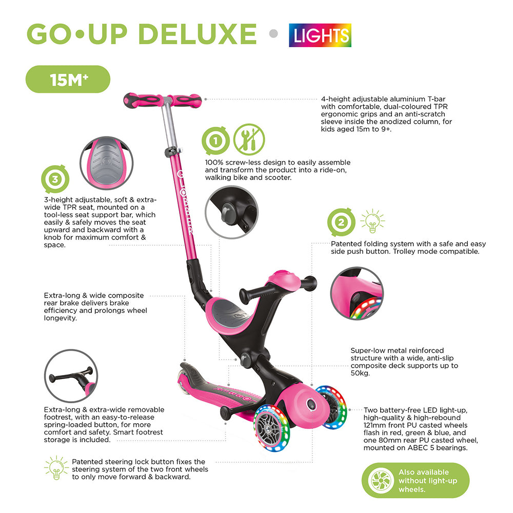 Globber Go Up Deluxe Convertible Scooter W Light Up Wheels