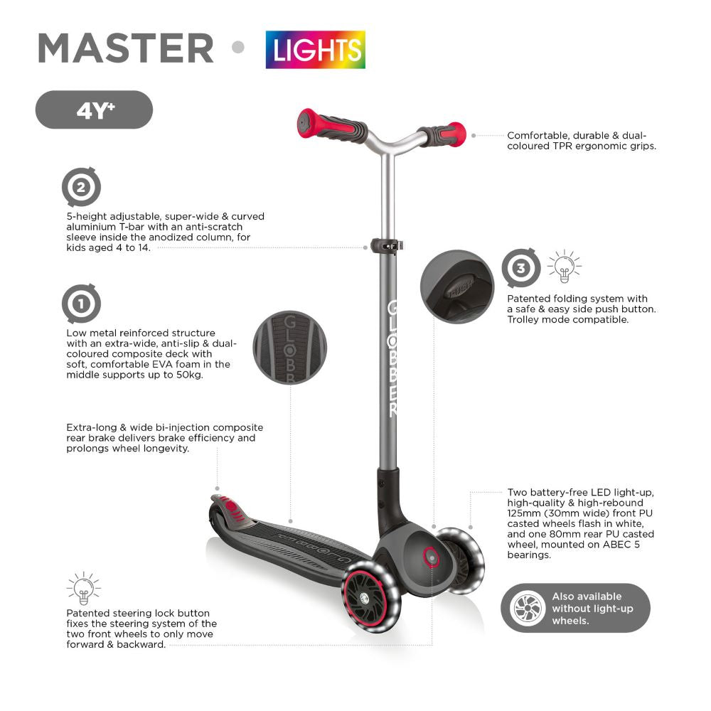 Globber Master Foldable Scooter W/lights