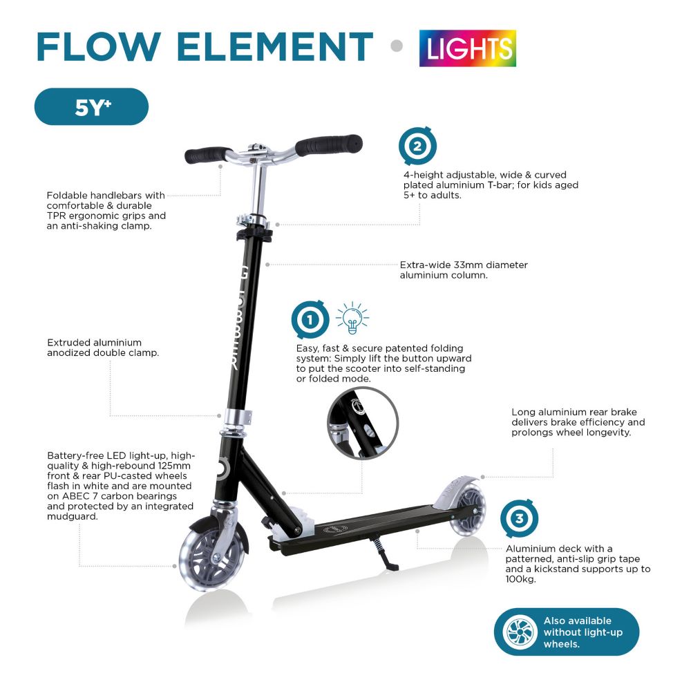 Globber Flow Element Foldable Scooter With Lights